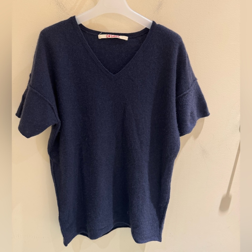 Organic cashmere navy sweater purchased from Calypso St Barth